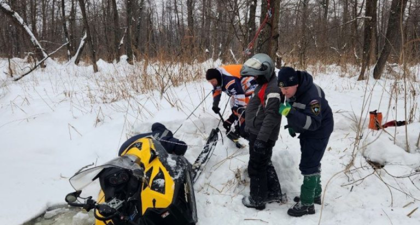 Снегоход с людьми провалился на реке Иж