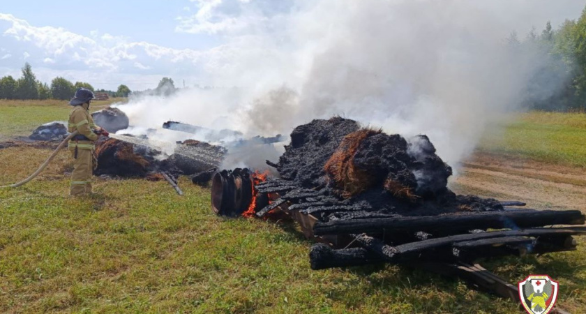 18 рулонов сена и два прицепа сгорели в Удмуртии