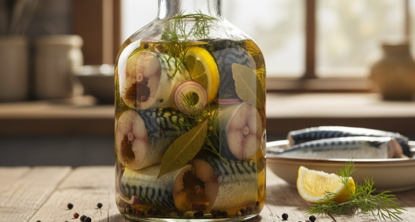 Скумбрия в бутылке, как копченая: просто кладу рыбку в бутылку и заливаю маринадом - и никакой химии