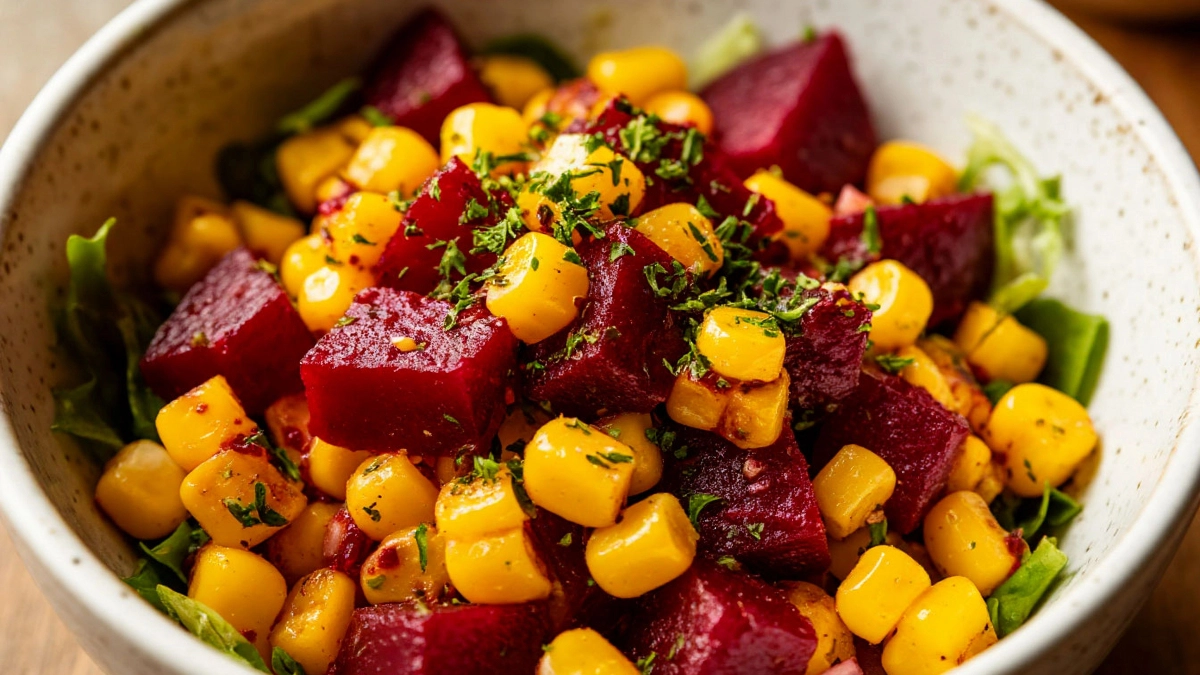 Берем свеклу и 1 банку кукурузы — а в результате получаем очень вкусный салат: и на праздник, и на каждый день