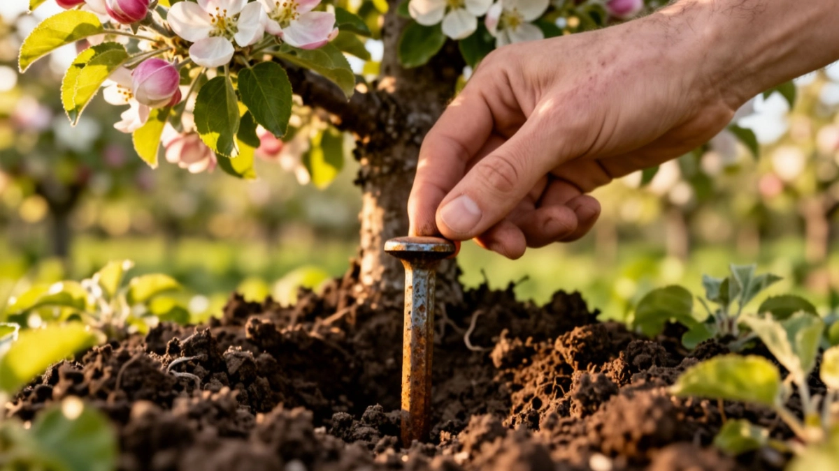 Закиньте ржавый гвоздь под яблоню в апреле — осенью будете медовые яблоки тазами собирать