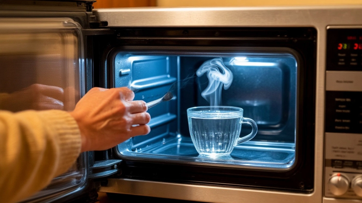 1 чайная ложка в стакан воды — и на 2 минуты: микроволновка блестит изнутри. Жир и нагар отваливаются сами, даже тереть не придется