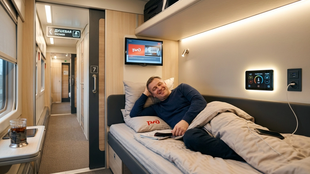 РЖД внедряет новый формат спальных вагонов нового поколения с душевой, сенсорным управлением и двухметровыми полками