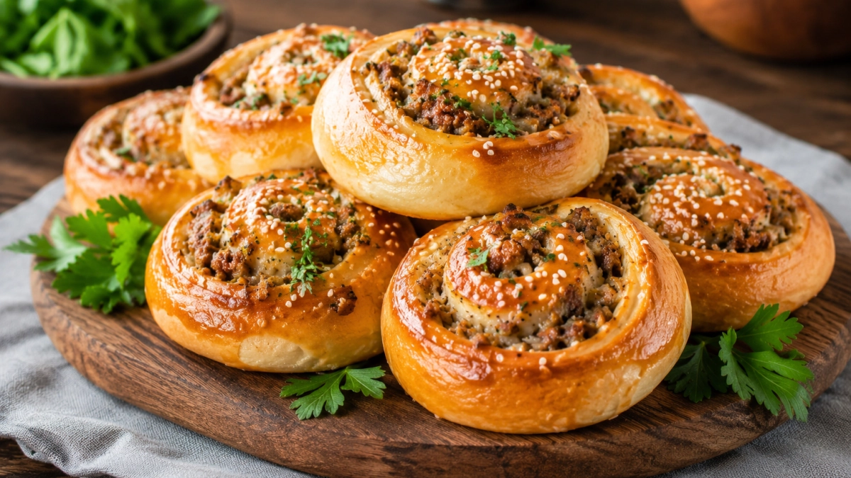 Вместо пирожков у меня вкуснючая улитка: берем фарш и картошку и получаем ароматный пирог — нежный, простой и готовится на раз-два